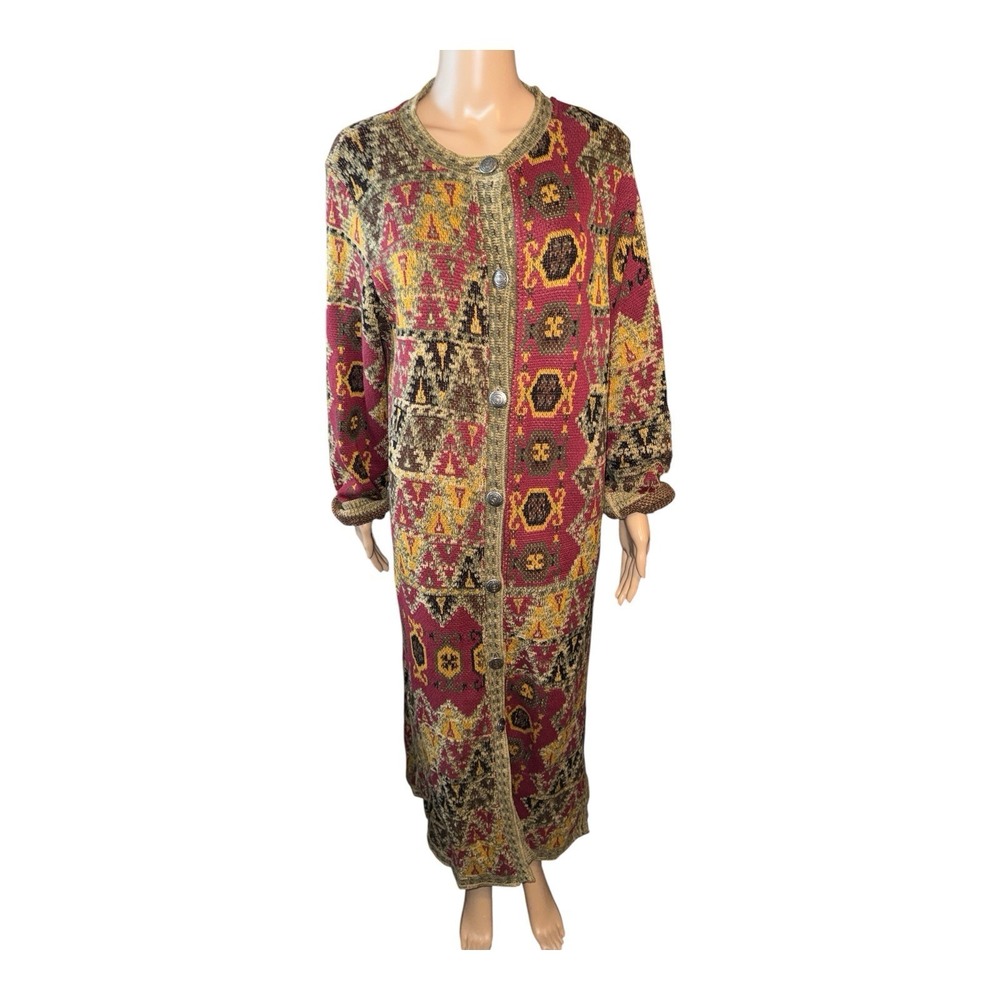 Soft‎ Surroundings Sz L Geometric Tapestry Long Duster Cardigan Sweater Cottage